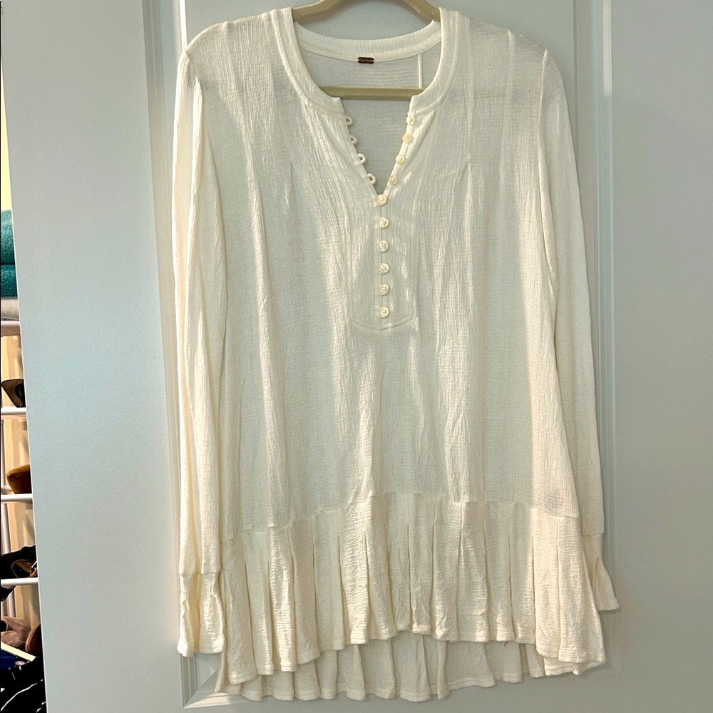 Free People Ivory Button-Front Tunic